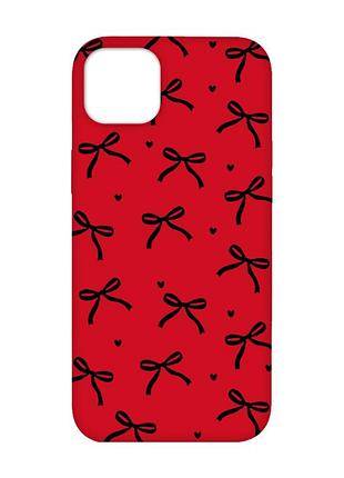 Матовый красный чехол на iphone 14 plus бантики (принт 405)