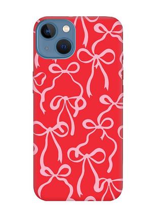 Матовий червоний чохол на apple iphone 13 бантики (принт 406)