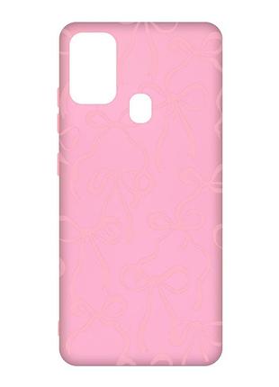 Матовый розовый чехол на samsung galaxy m30s/m21 бантики (принт 406)