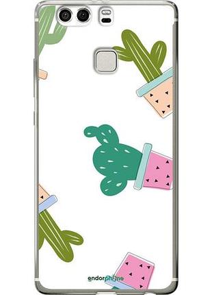 Чехол на huawei p9 plus кактусы в горшочках "3968u-300-10746"