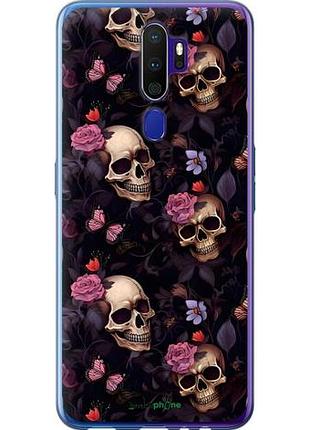 Чехол на oppo a9 2020 черепа и розы оппо а9 2020