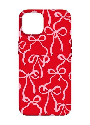 Матовый красный чехол на apple iphone 14 бантики (принт 406)