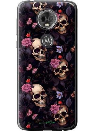 Чехол на motorola moto e5 plus черепа и розы моторола мото е5 плюс