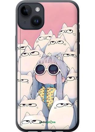Чехол на iphone 14 plus милая девочка и коты айфон 14 плюс