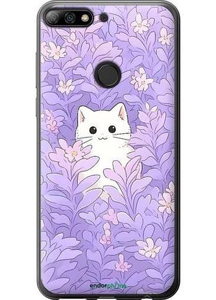 Чехол на huawei honor 7c pro котик в цветах хуавей хонор 7с про