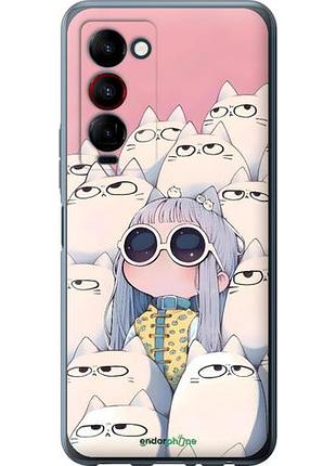 Чехол на tecno camon 18 premier милая девочка и коты текно камон 18 примъер