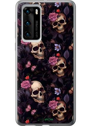 Чехол на huawei p40 черепа и розы хуавей п40