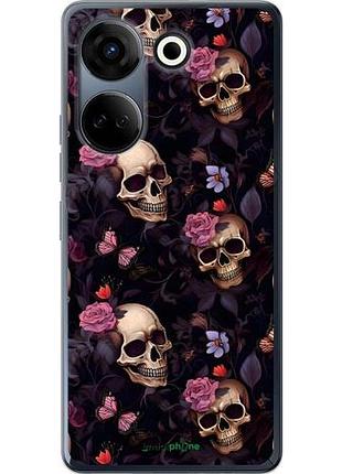 Чехол на tecno camon 20 pro черепа и розы текно камон 20 про
