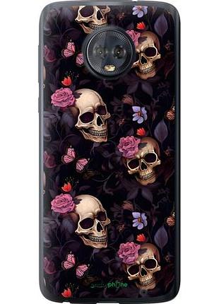 Чехол на motorola moto g6 plus черепа и розы моторола мото г6 плюс