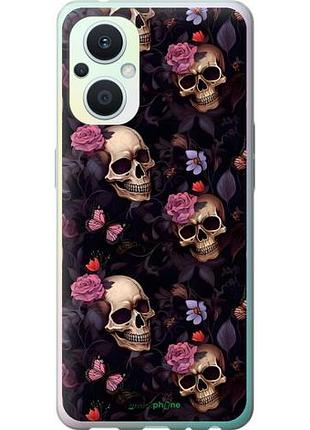 Чехол на oppo reno8 lite черепа и розы оппо рено8 лайт