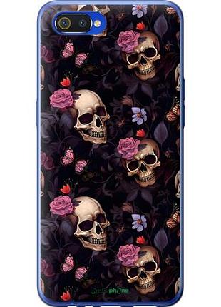 Чехол на realme c2 черепа и розы риалми с2
