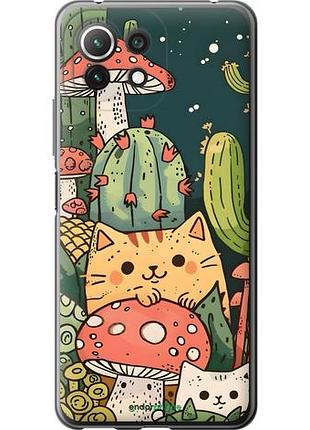 Чехол на xiaomi mi 11 lite коты грибы сяоми ми 11 лайт