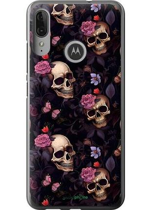Чехол на motorola moto e6 plus черепа и розы моторола мото е6 плюс