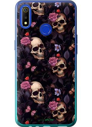 Чехол на realme 3 черепа и розы риалми 3