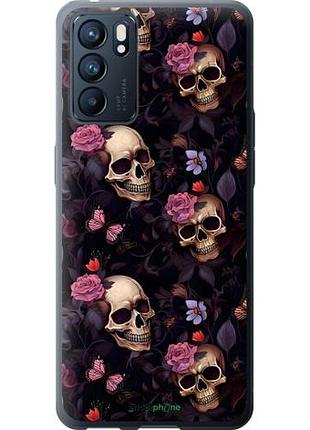 Чехол на oppo reno6 5g черепа и розы оппо рено6 5г