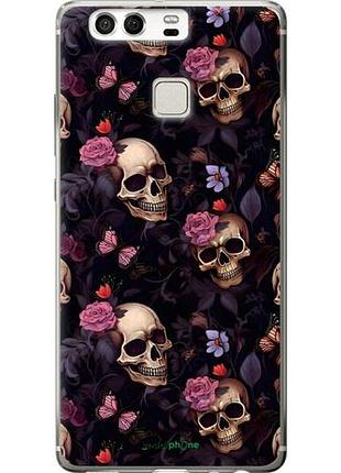Чехол на huawei p9 черепа и розы хуавей п9