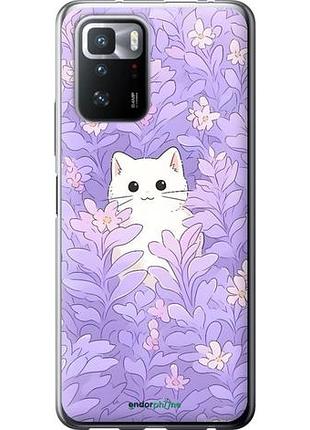 Чехол на xiaomi poco x3 gt котик в цветах сяоми поко х3 гт