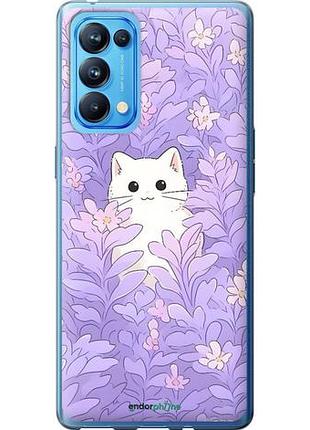Чехол на oppo reno5 pro котик в цветах
