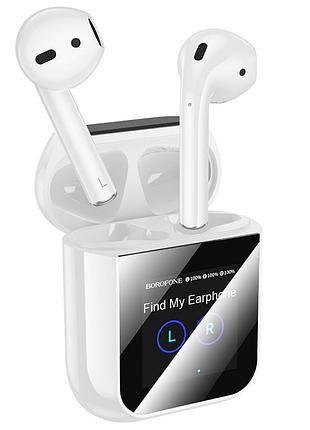 Навушники bluetooth бездротові borofone bw86 з мікрофоном та сенсорним led-дисплеєм white