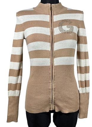 Винтажный вязаный джемпер guess в полоску на змейке vintage 2000s y2k с стразами