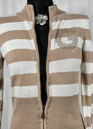 Винтажный вязаный джемпер guess в полоску на змейке vintage 2000s y2k с стразами 3