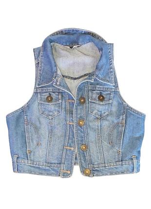 Голубой джинсовый жилет george кроп жилетка из денима короткая безрукавка denim vest y2k uk 8 eu 36 s жилет на пуговицах