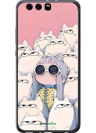 Чехол на huawei p10 plus милая девочка и коты хуавей п10 плюс