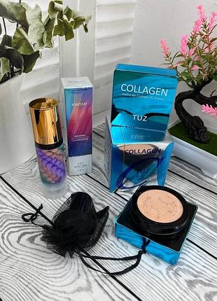 Набір: кушон tuz collagen (натуральний )+база під макіяж jomtam