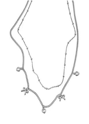 Двойная цепочка украшения нержавеющая сталь stainless steel сердца цирконии 4