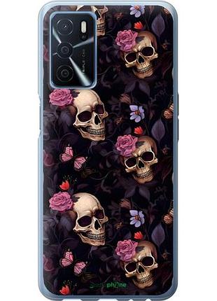 Чехол на oppo a16 черепа и розы оппо а16