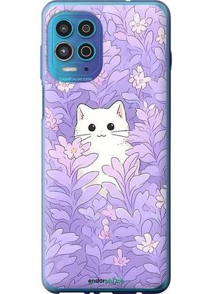 Чехол на motorola edge s котик в цветах