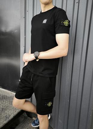 Чоловічі шорти stone island чорні s–2xl літні