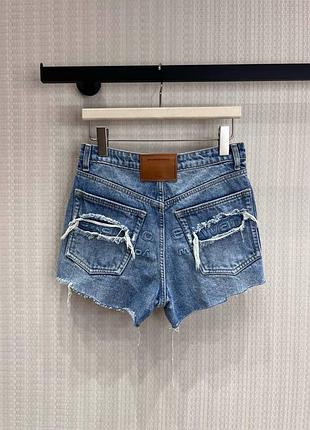 Шорти жіночі alexander wang джинсові сині з рваностями та необробленим кроєм
