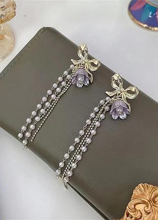 Серьги цветочки подвески цепочки бусинки 6
