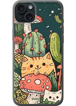 Чехол на iphone 15 plus коты грибы айфон 15 плюс