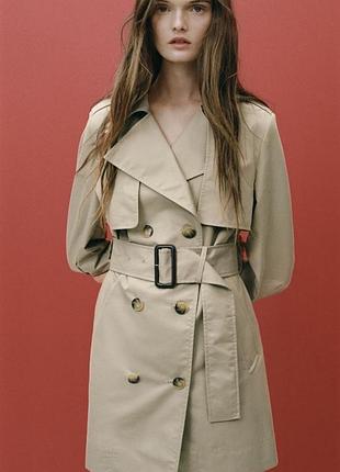 New collection. неймовірно стильний двобортний тренч/плащ zara з бавовни.