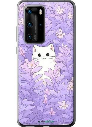 Чохол на huawei p40 pro котик у квітах