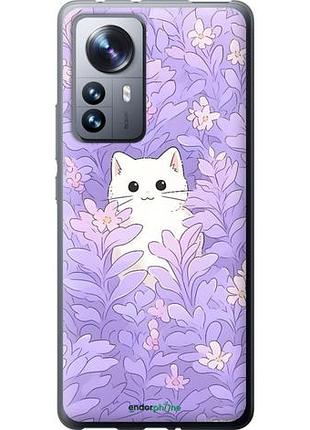 Чехол на xiaomi 12 pro котик в цветах