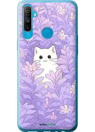 Чохол на realme c3 котик у квітах