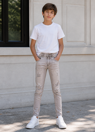 10-11 лет серые детские джинсы для подростка унисекс h&m nik55