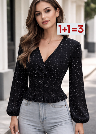 1+1=3 🎁 укороченная блуза топ с вырезом в горох от pigalle by only