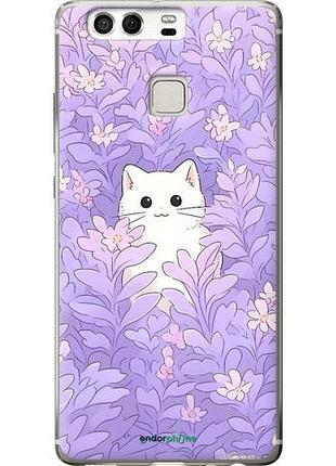 Чохол на huawei p9 котик у квітах