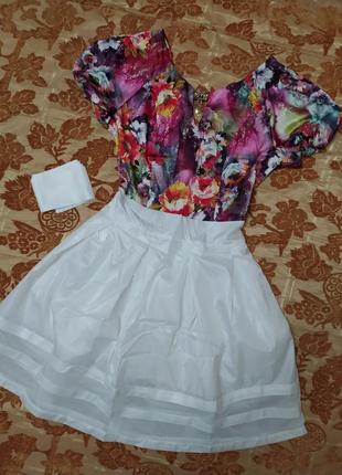Шикарное комбинированное пышное платье classic. размер л.