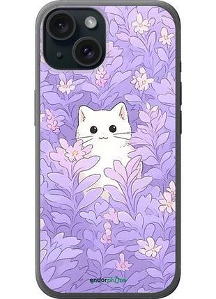 Чохол на iphone 15 котик у квітах