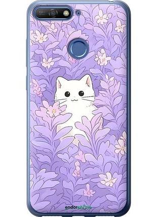 Чехол на huawei honor 7c котик в цветах хуавей хонор 7с