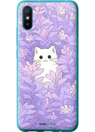 Чехол на xiaomi redmi 9a котик в цветах сяоми редми 9а