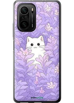 Чехол на xiaomi poco f3 котик в цветах сяоми поко ф3