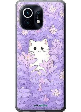 Чехол на xiaomi mi 11 котик в цветах сяоми ми 11