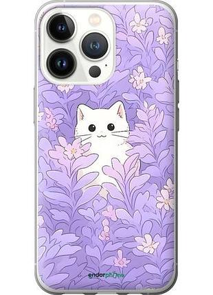 Чохол на iphone 13 pro котик у квітах