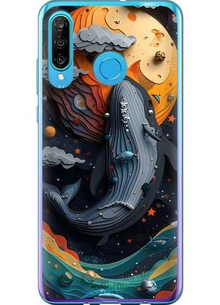 Чехол на huawei p30 lite кит в космосе хуавей п30 лайт